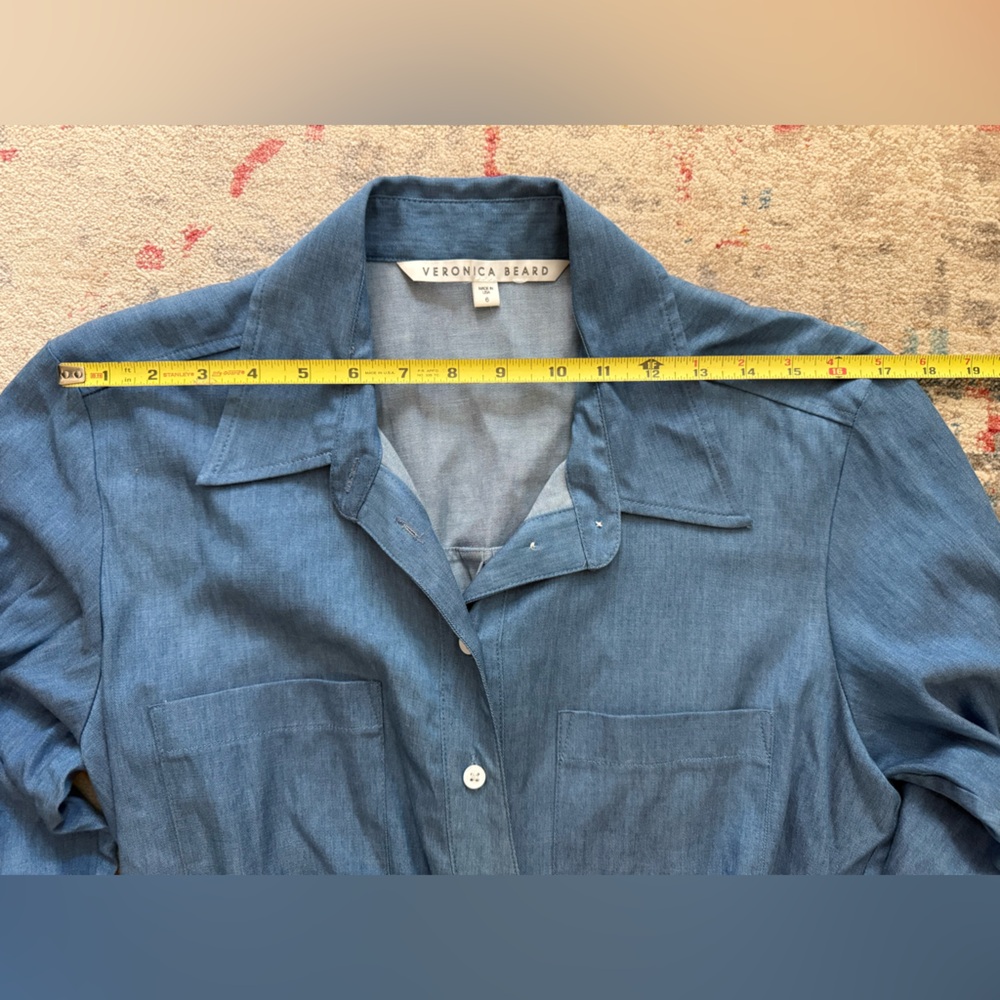 Veronica Beard Blue Ruched Long Sleeve Shirt MIDI Dress sz6 - Picture 5 of 14